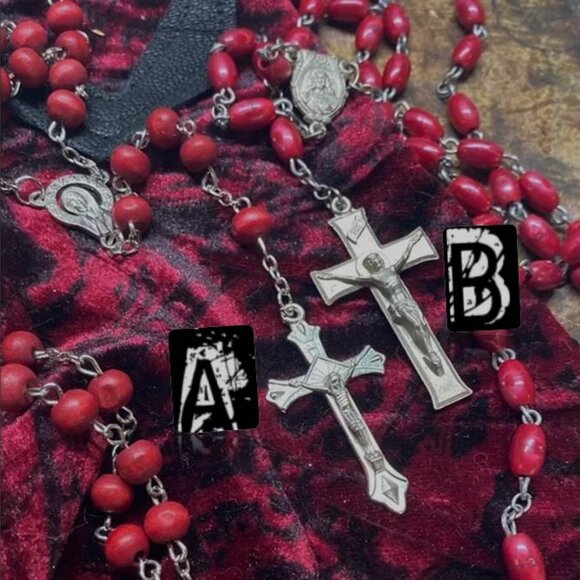 Antique Red and Silver Rosary Necklace - Picture 4 of 4